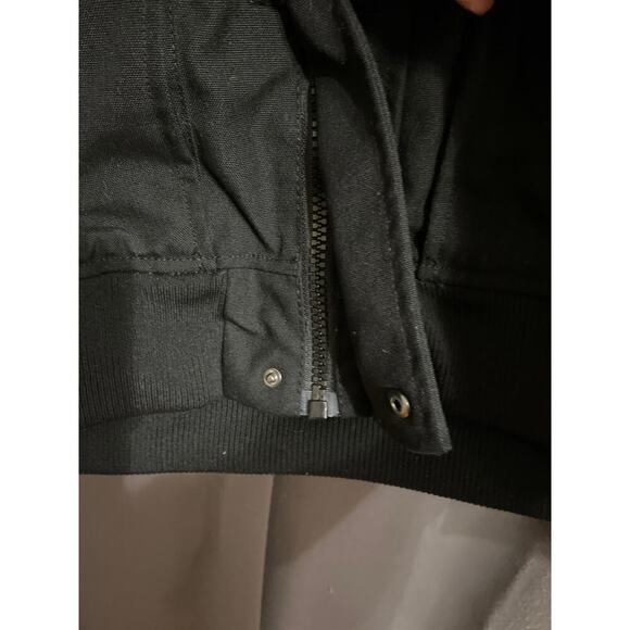 L.O.G.O / H& M WO size large Black hooded faux fur quilted coat multi pockets - Picture 5 of 14